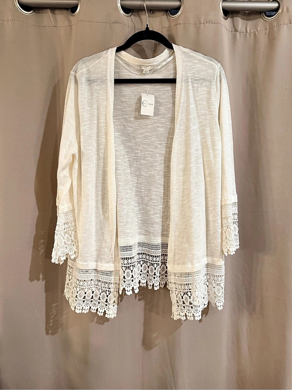 Cato EST. 1946 Lace Trim Open Front Cardigan in White  NWT